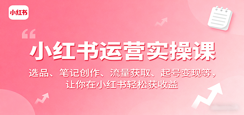 小红书运营实操课：选品、笔记创作、流量获取、起号变现等，让你在小红书轻松获收益-柚子资源网