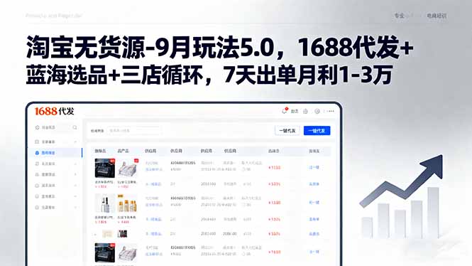 淘宝无货源-9月玩法5.0，1688代发+蓝海选品+三店循环，7天出单月利1-3万-柚子资源网