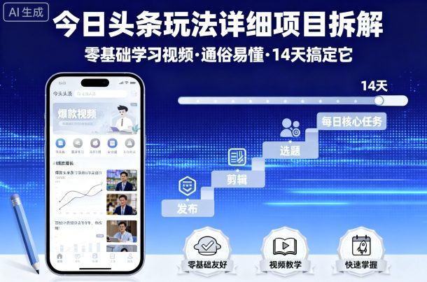 今日头条玩法详细项目拆解，零基础学习视频通俗易懂14天搞定它-柚子资源网
