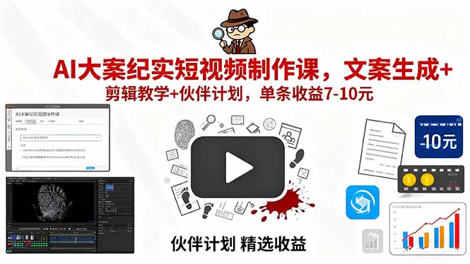 AI大案纪实短视频制作课，文案生成+剪辑教学+伙伴计划，单条收益7-10元-柚子资源网