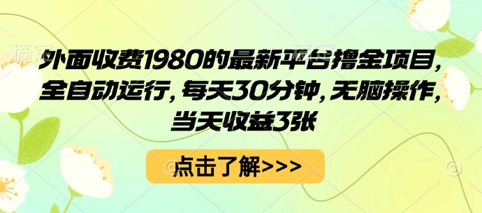 外面收费1980的最新平台撸金项目，全自动运行，每天30分钟，无脑操作，当天收益3张【揭秘】-柚子资源网