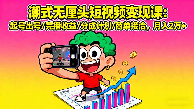潮式无厘头短视频变现课：起号出号/完播收益/分成计划/商单接洽，月入2万+-柚子资源网