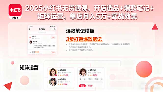 2025小红书无货源课，开店选品+爆款笔记+矩阵运营，单店月入5万+实战效果-柚子资源网