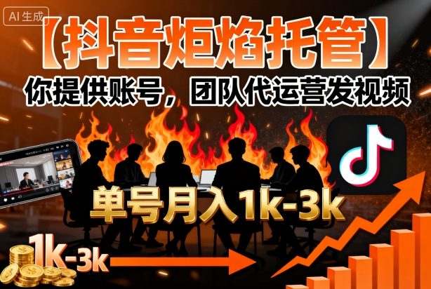 【抖音炬焰托管】你提供账号，团队代运营发视频，单号月入1k+【揭秘】-柚子资源网